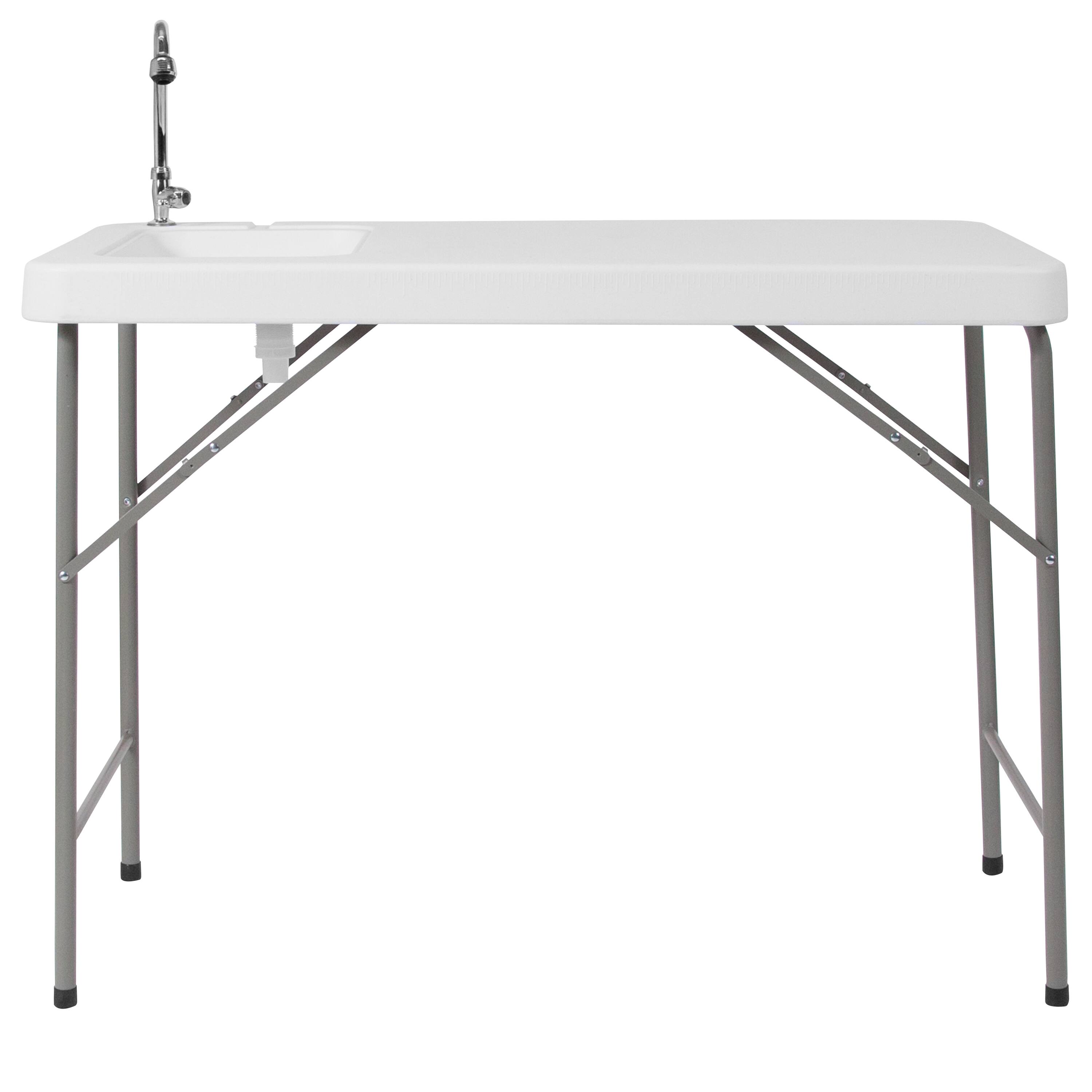 Alt View 5. Emma + Oliver - 4-Foot Portable Fish Cleaning Table / Outdoor Camping Table and Sink - Granite White.