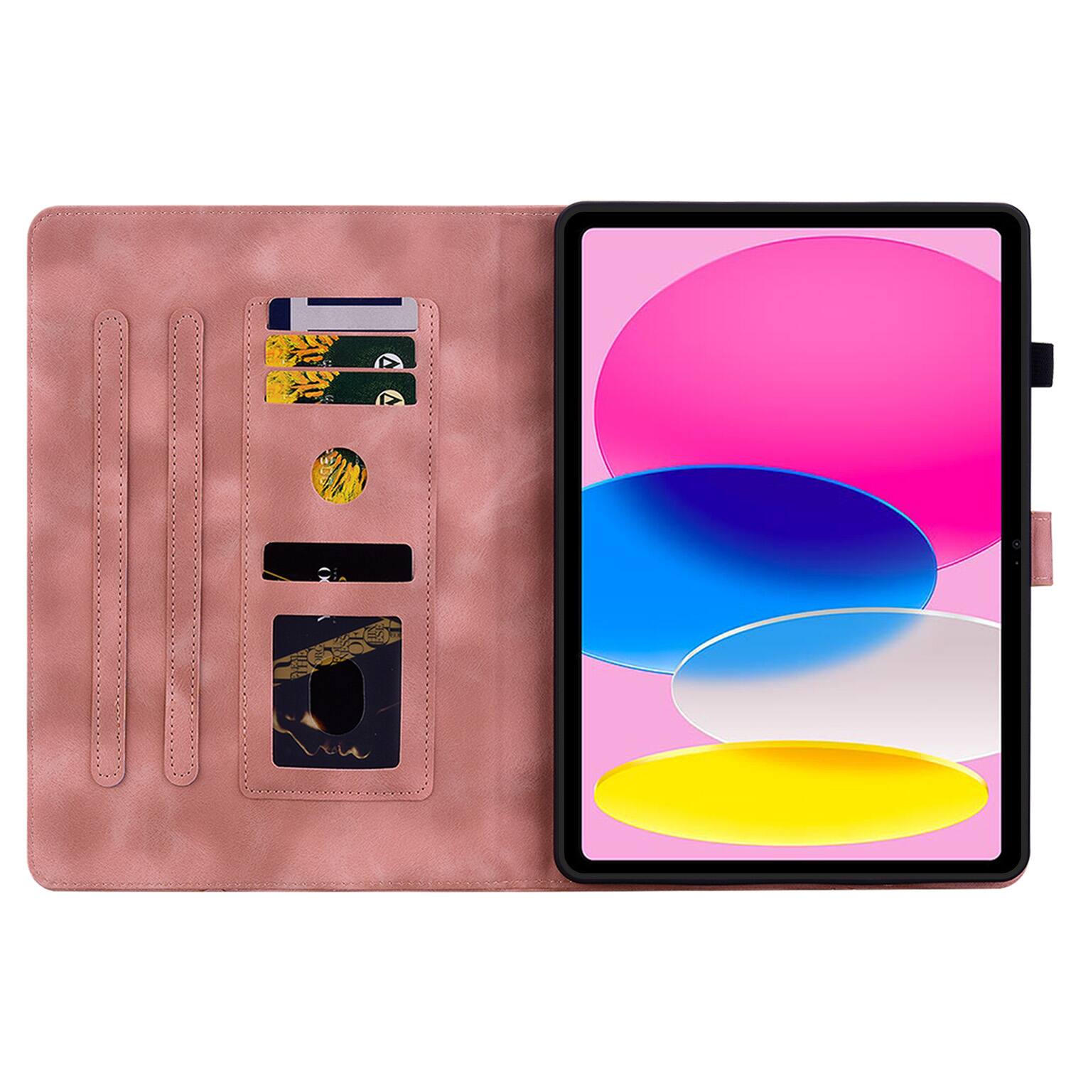 Angle. Dteck - Case for Apple iPad (A16) 11" 2025 & iPad 10th Gen 2022,Embossed Pattern PU Leather Flip Card Holder Kickstand Cover - Pink.