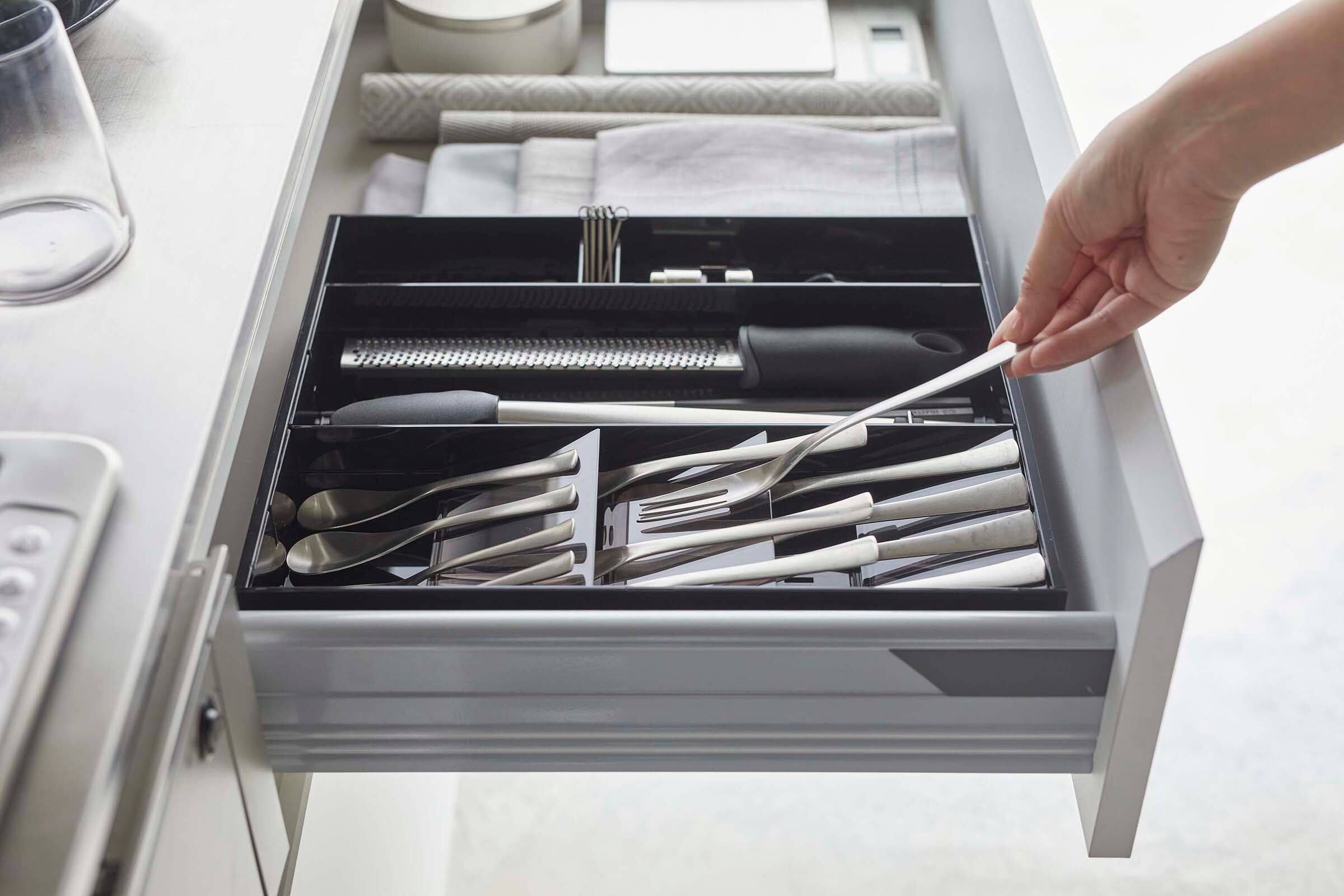 Alt View 4. Yamazaki Home - Expandable Cutlery Organizer - Large - white.