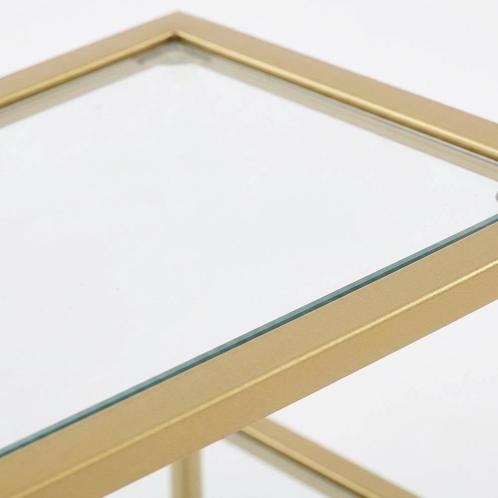 Alt View 3. FurniFact - Glass console table with three tiers, modern design for versatile use - Glass/Gold.