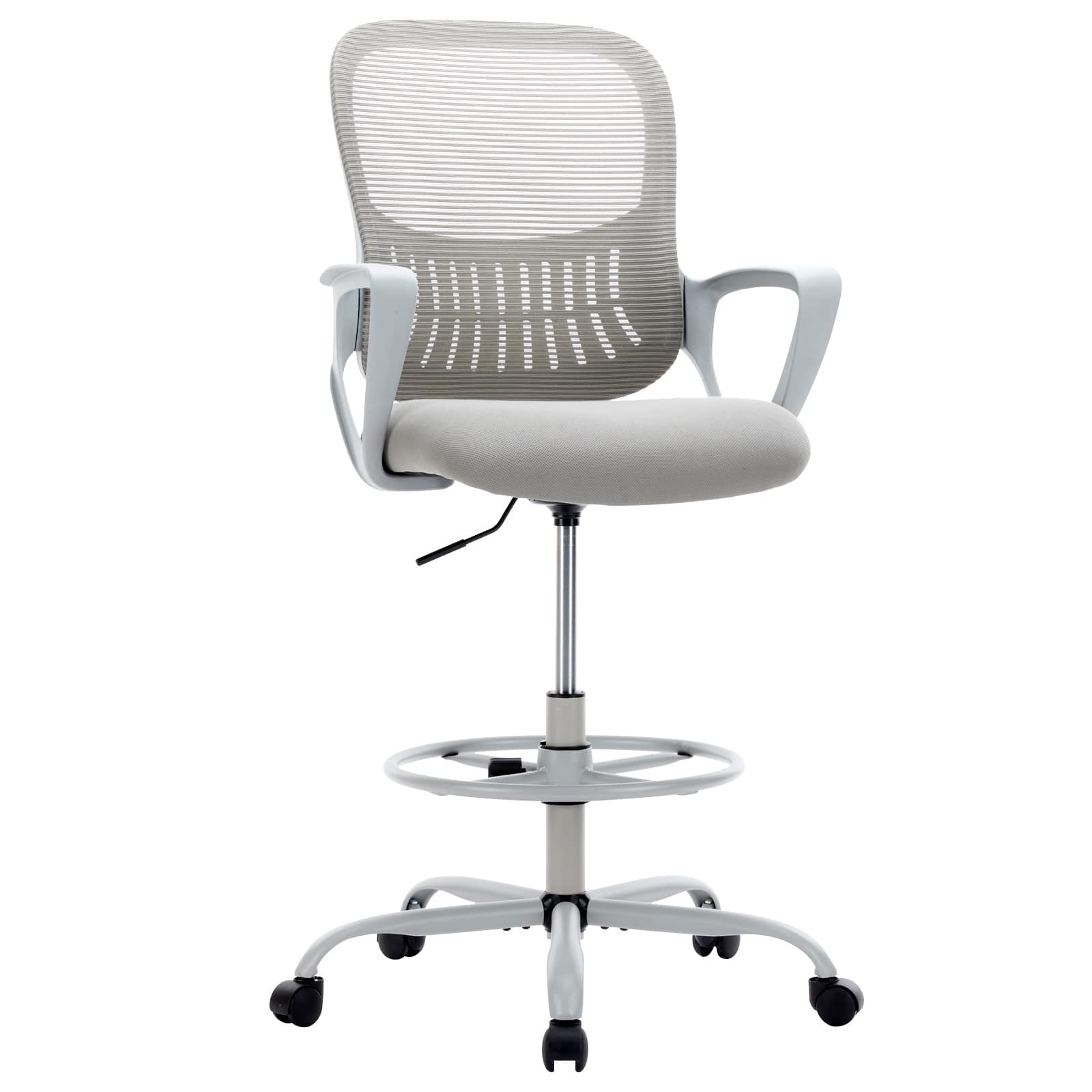 Spaco - Counter Height Executive Office Chair, Ergonomic Adjustable Stool for Standing Desk with Swivel Foot Ring - White