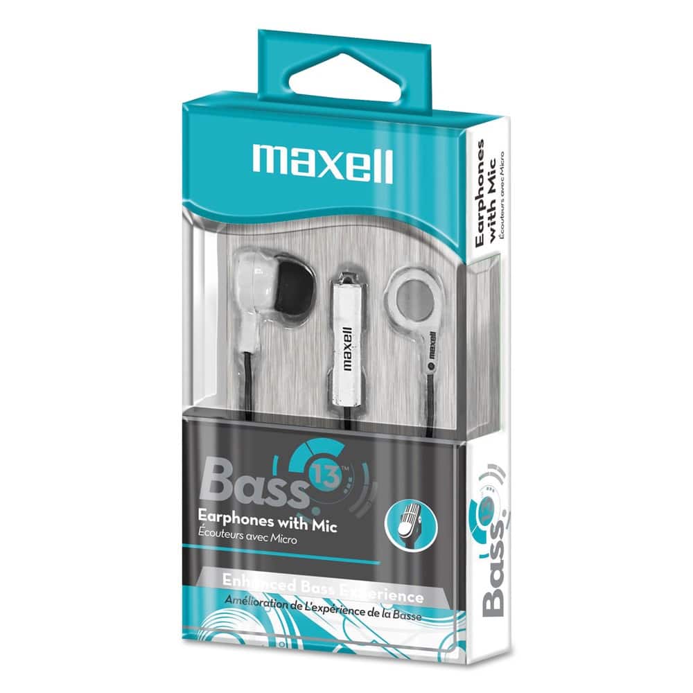 Maxell - 199725 52 in. Cord B-13 Bass Earbuds with Microphone - White