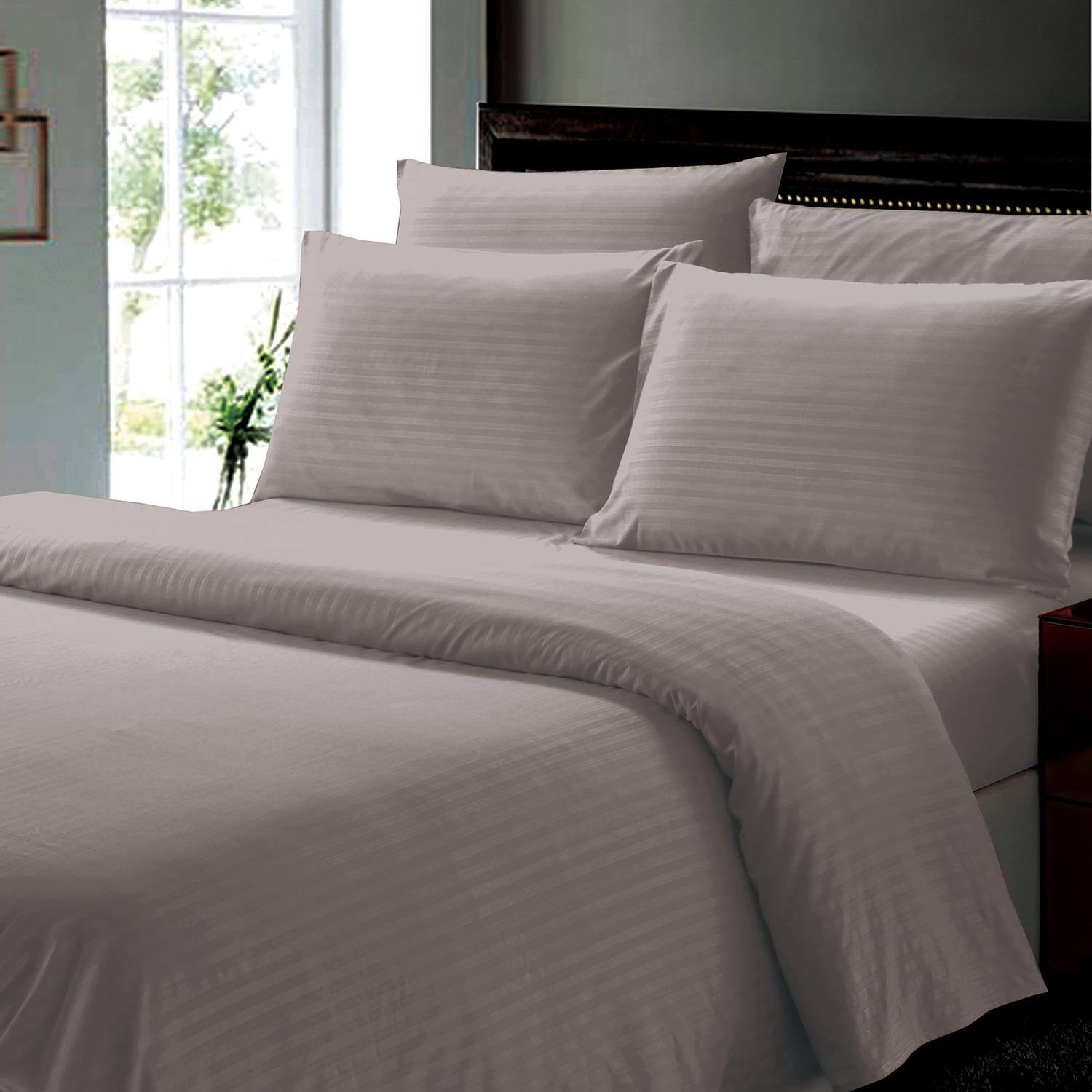 Alt View 1. Plazatex - Plazatex Dobby Stripe Luxurious Ultra Soft Moisture Wicking Solid Color 4 Pieces Sheet Set Twin Charcoal - Charcoal.