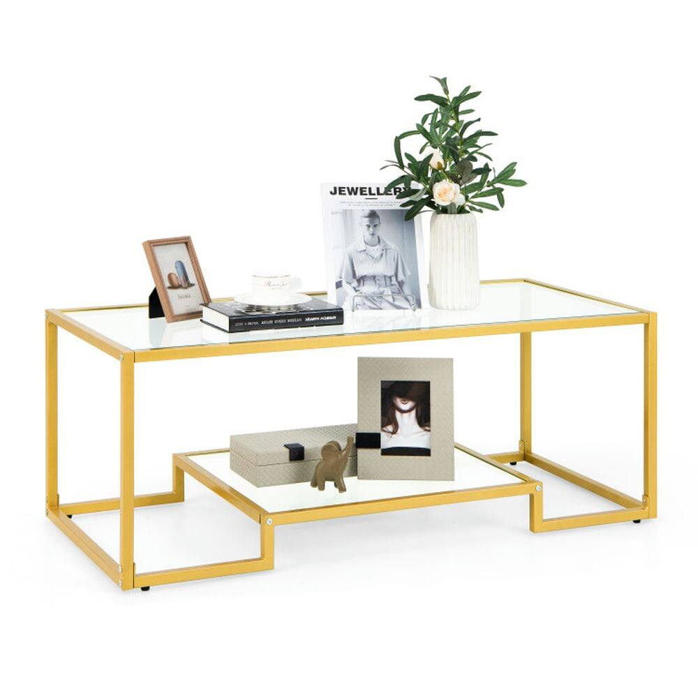 Alt View 1. Resenkos - Modern Style Glass Coffee Table for Living Room Use - Gold.
