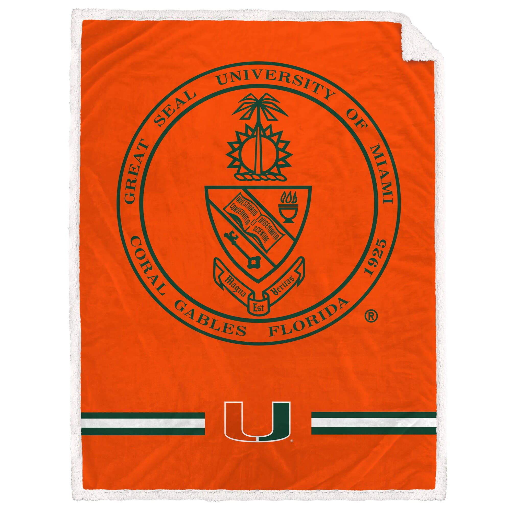 Pegasus - Miami Hurricanes 60'' x 80'' University Seal Flannel Sherpa Blanket - Multicolor