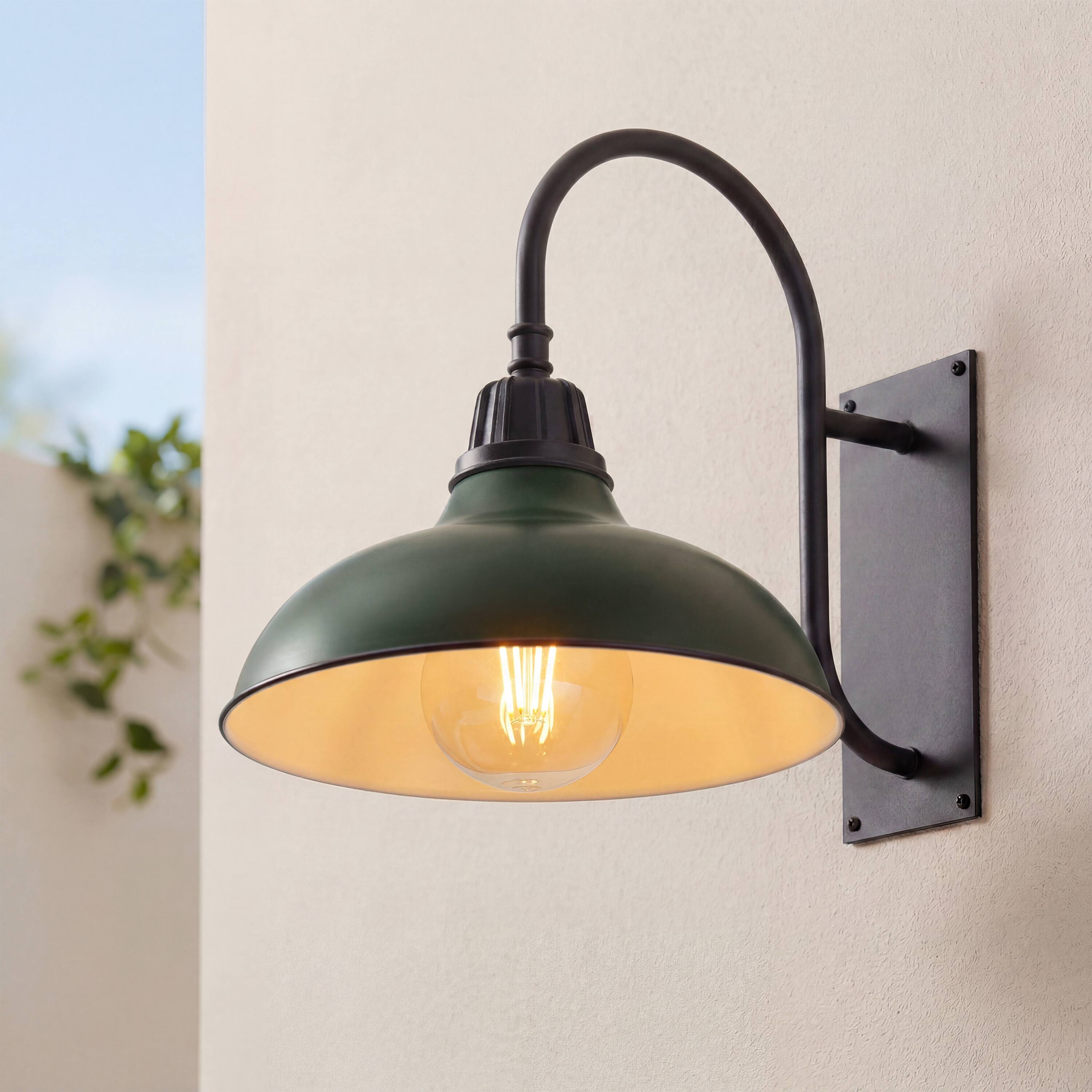 Alt View 1. Jonathan Y - Stanley 12.25" 1-Light Farmhouse Industrial Indoor/Outdoor Metal LED Gooseneck Arm Outdoor Sconce, Kombu Green - Kombu Green.