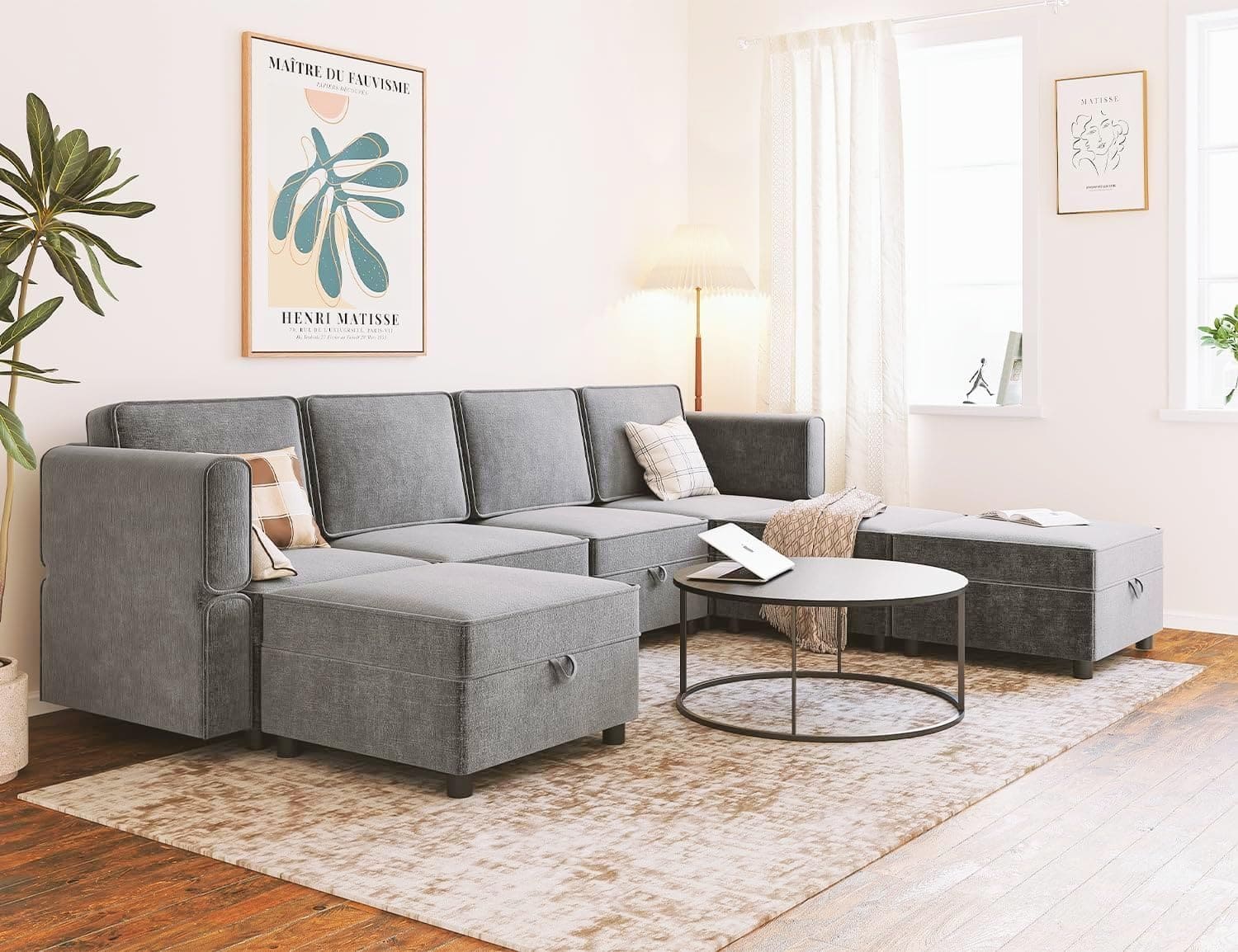 Babevy - Chenille Modular Sectional Sofa with Storage Chaise U-Shaped Couch with Ottomans 7 Seat Sleeper Sofa - Multiple colors/finishes