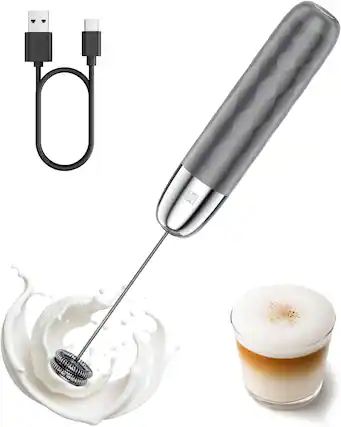 Front. Maestri House - LunaFro Mini Rechargeable Milk Frother with Detachable Wand - Medium Gray and Silver.