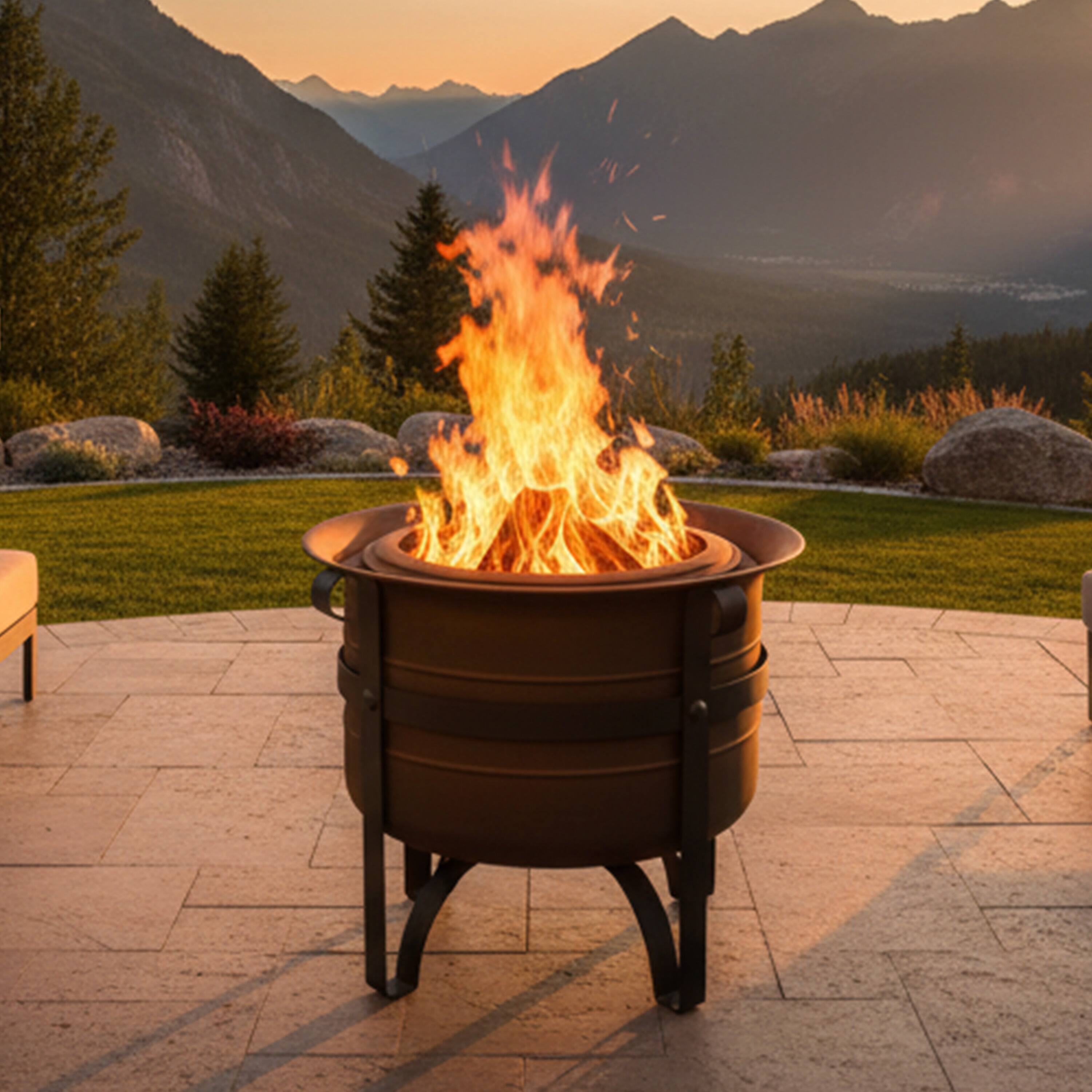Alt View 9. Sunnydaze - Steel Cauldron-Style Smokeless Fire Pit with Poker - Bronze.
