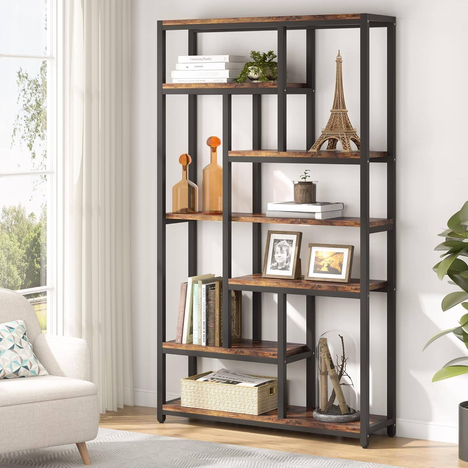 Tribesigns Bookshelf with Engineered Wood Construction and Metal Frame ...