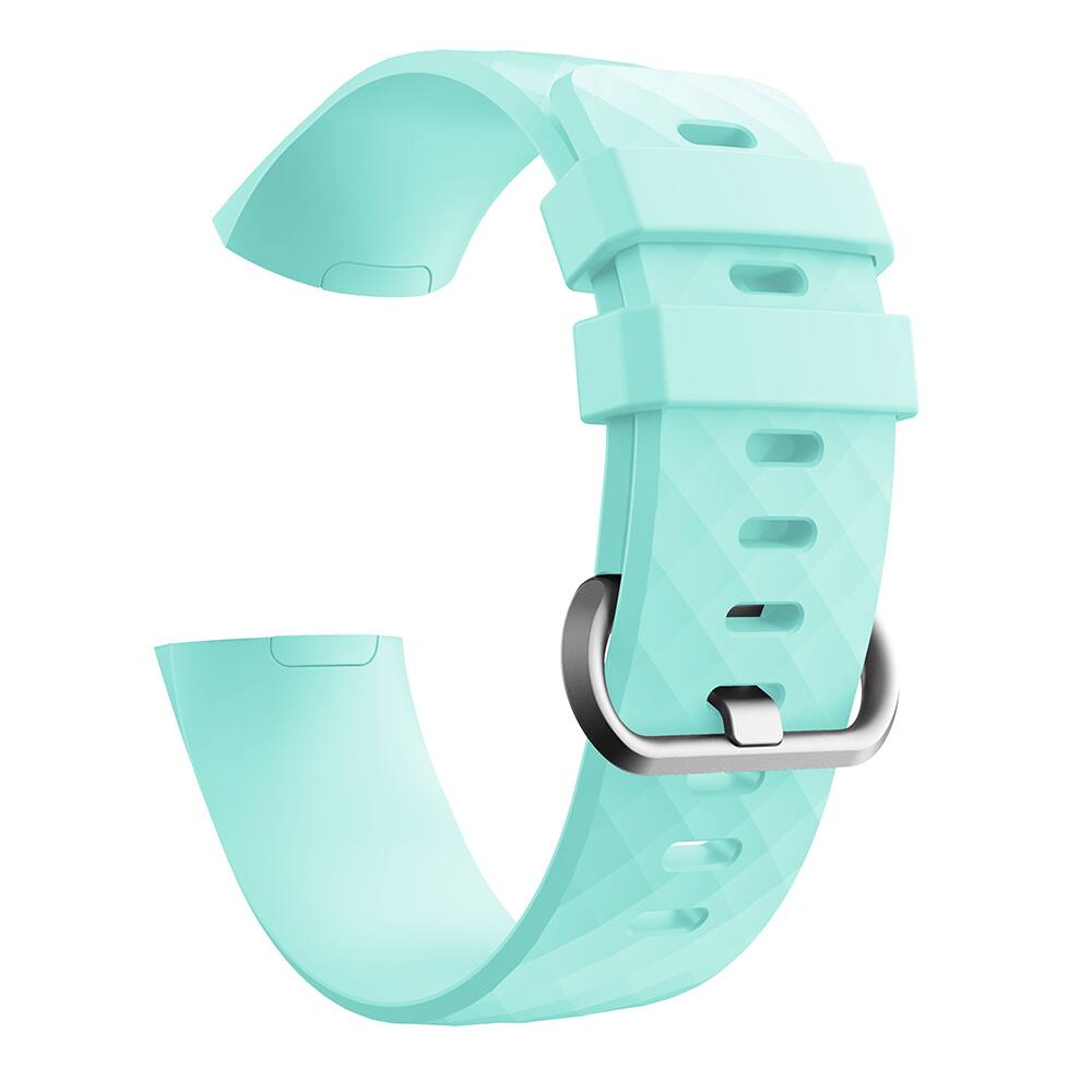 Left. StrapsCo - Active Band Silicone Rubber Watch Strap For Fitbit Charge 3 & Charge 4 (Medium-Long) - Turquoise.