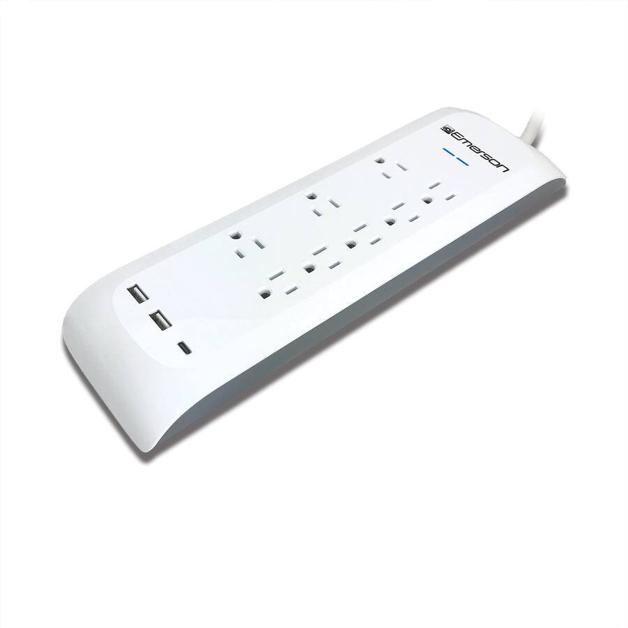 Front. Emerson - Emerson 11-in-1 Multi-Outlet Surge Protector Charging System - White.