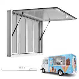 VEVOR - Concession Window 60x36 in Aluminum Alloy Frame Service Window, for Food Truck, Up to 85 Degrees Stand Serving - White