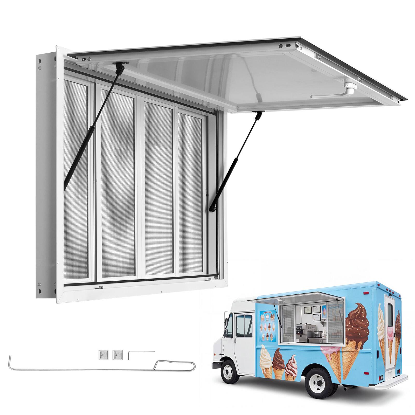 Front. VEVOR - Concession Window 60x36 in Aluminum Alloy Frame Service Window, for Food Truck, Up to 85 Degrees Stand Serving - White.