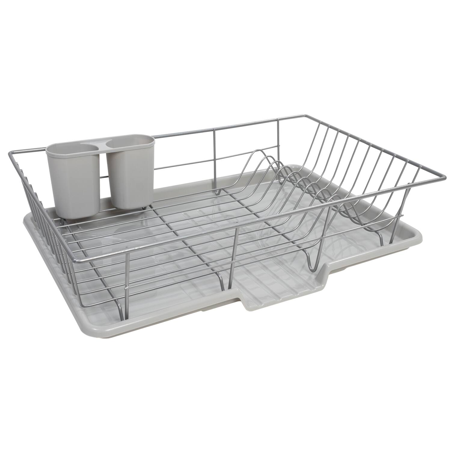 Left. Sweet Home Collection - Steel 3-Piece Large Countertop Dish Drainer with Drain Board & Utensil Holder - Silver.