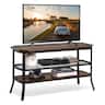 Costway - 3-tier TV Stand Console Table Media Entertainment Center w/Mesh Storage Shelf - Rustic Brown/Black
