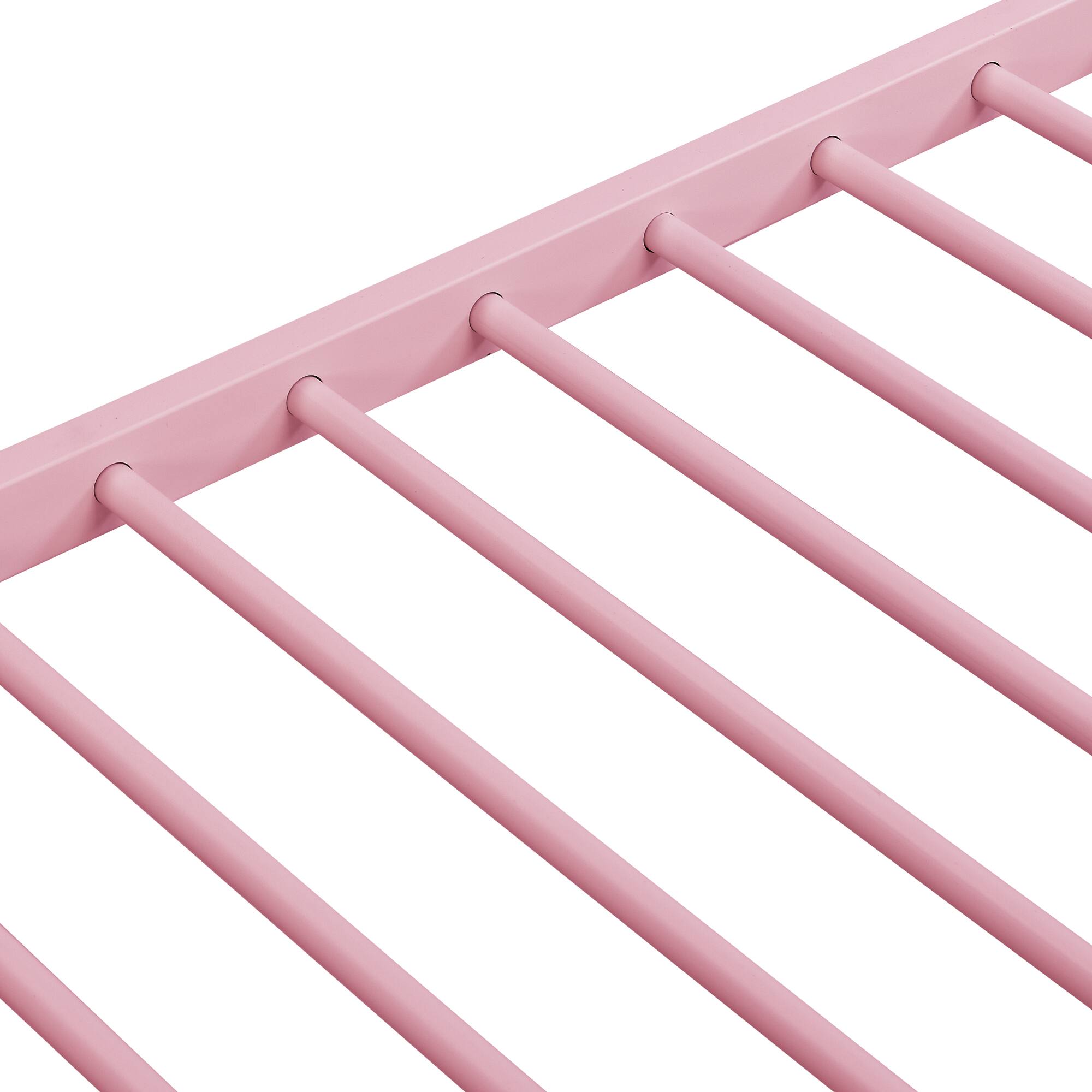 Alt View 8. GOODSILO - Modern Metal Bunk Bed with Trundle - Space-Saving Sleeper Solution for Kids and Teens - Pink.