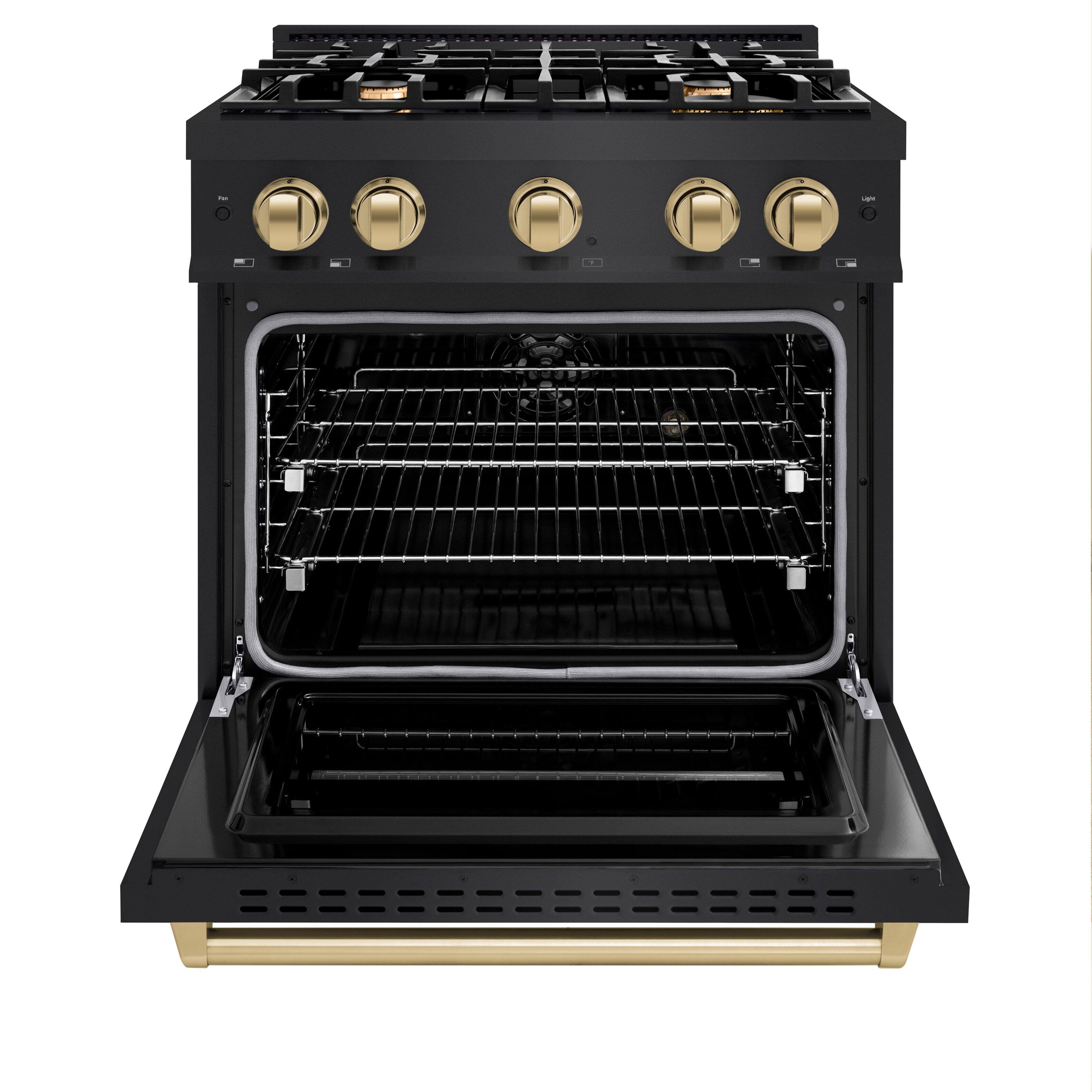 Angle. ZLINE - ZLINE Autograph 30" Classic Dual Fuel Black Stainless Range w/ Bronze Accents (CDRBZ-30-CB) - Black Stainless Steel.