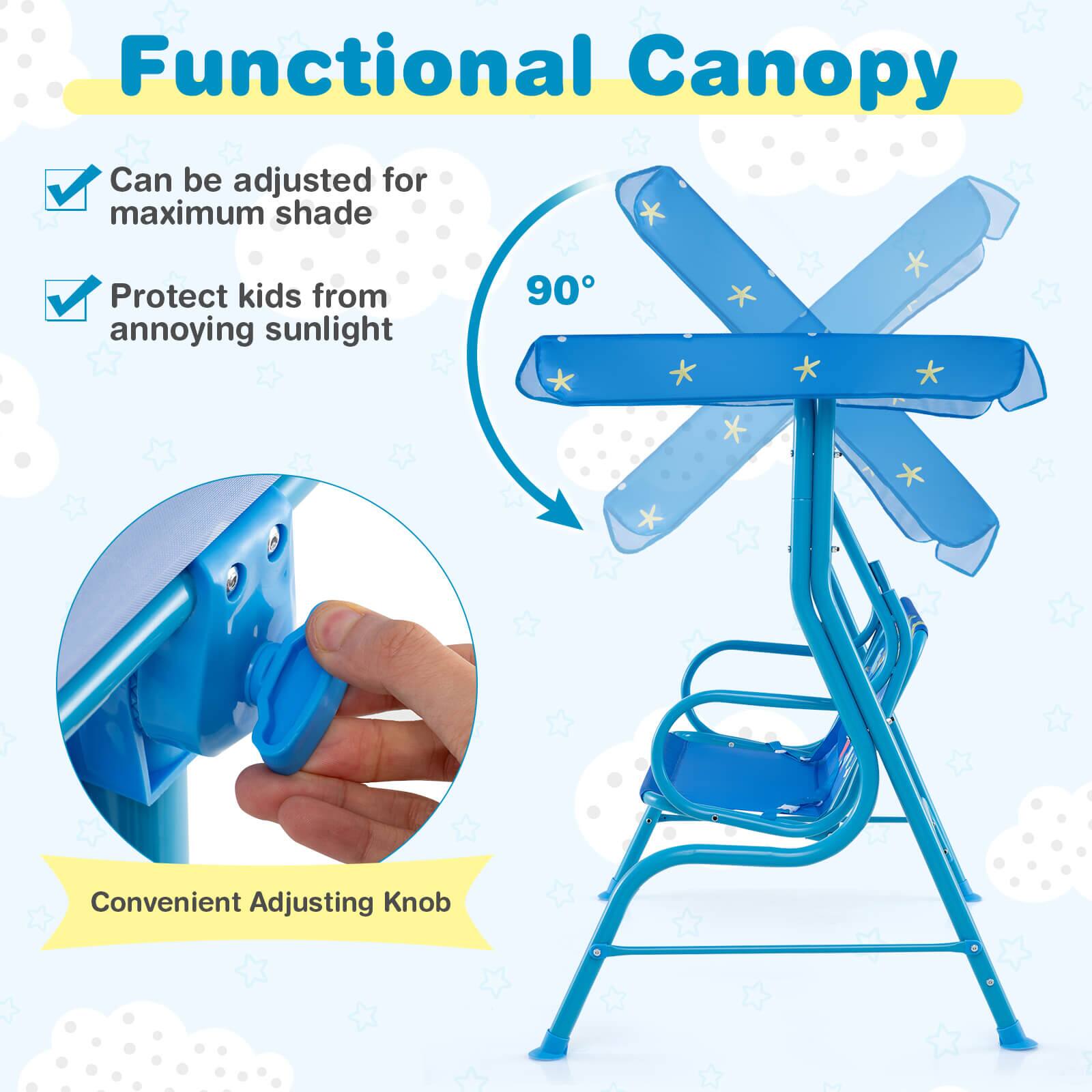 Functional Canopy

- Can be adjusted for maximum shade
- Protect kids from annoying sunlight

90°

Convenient Adjusting Knob