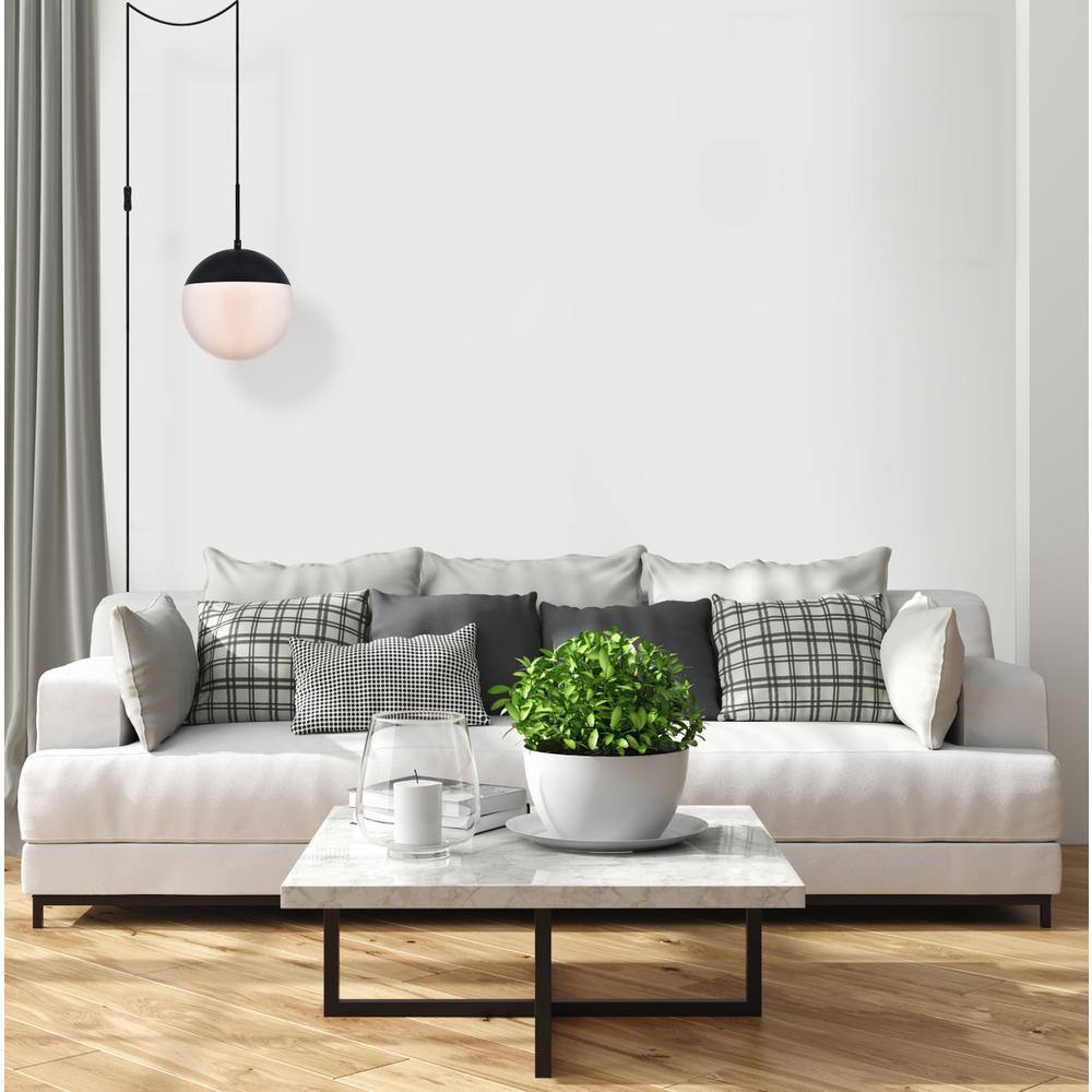 Alt View 3. Living District - Eclipse 1 Light Black plug in pendant With Frosted White Glass - Black And Frosted White.