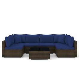 Kadyn - Patio Furniture Sets,Outdoor Patio Furniture Sets,7 Pcs Patio Rattan Furniture Set with Sectional Sofa Cushions-Navy - Blue