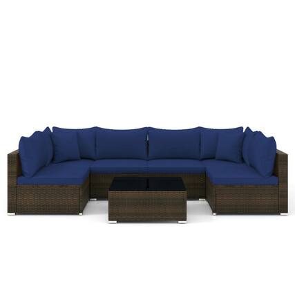 Front. Kadyn - Patio Furniture Sets,Outdoor Patio Furniture Sets,7 Pcs Patio Rattan Furniture Set with Sectional Sofa Cushions-Navy - Blue.