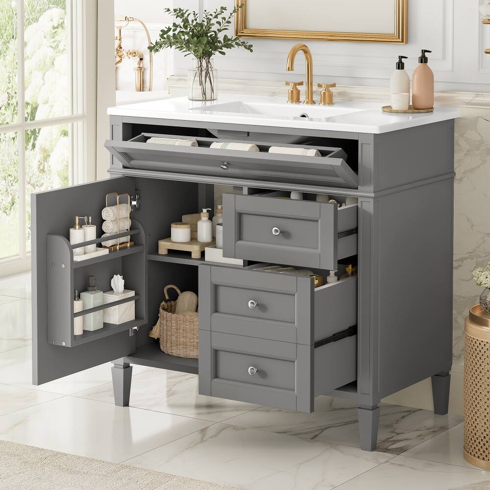 Angle. Loheer - Loheer 36 Inch Bathroom Vanity with Sink Grey Single Sink Bathroom Vanity Modern Solid Wood Cabinet - Grey.