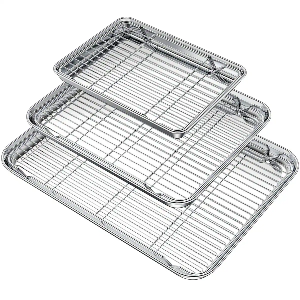 Front. Stylel Star - Baking Sheet With Rack Set (3 Pans + 3 Racks) Stainless Steel Pan Cookie Non & Heavy Duty Easy Clean.