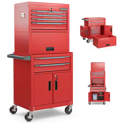 Front. Costway - Costway 6-Drawer Rolling Tool Chest 3-in-1 Heavy-Duty Storage Cabinet with Universal Wheels - Red.