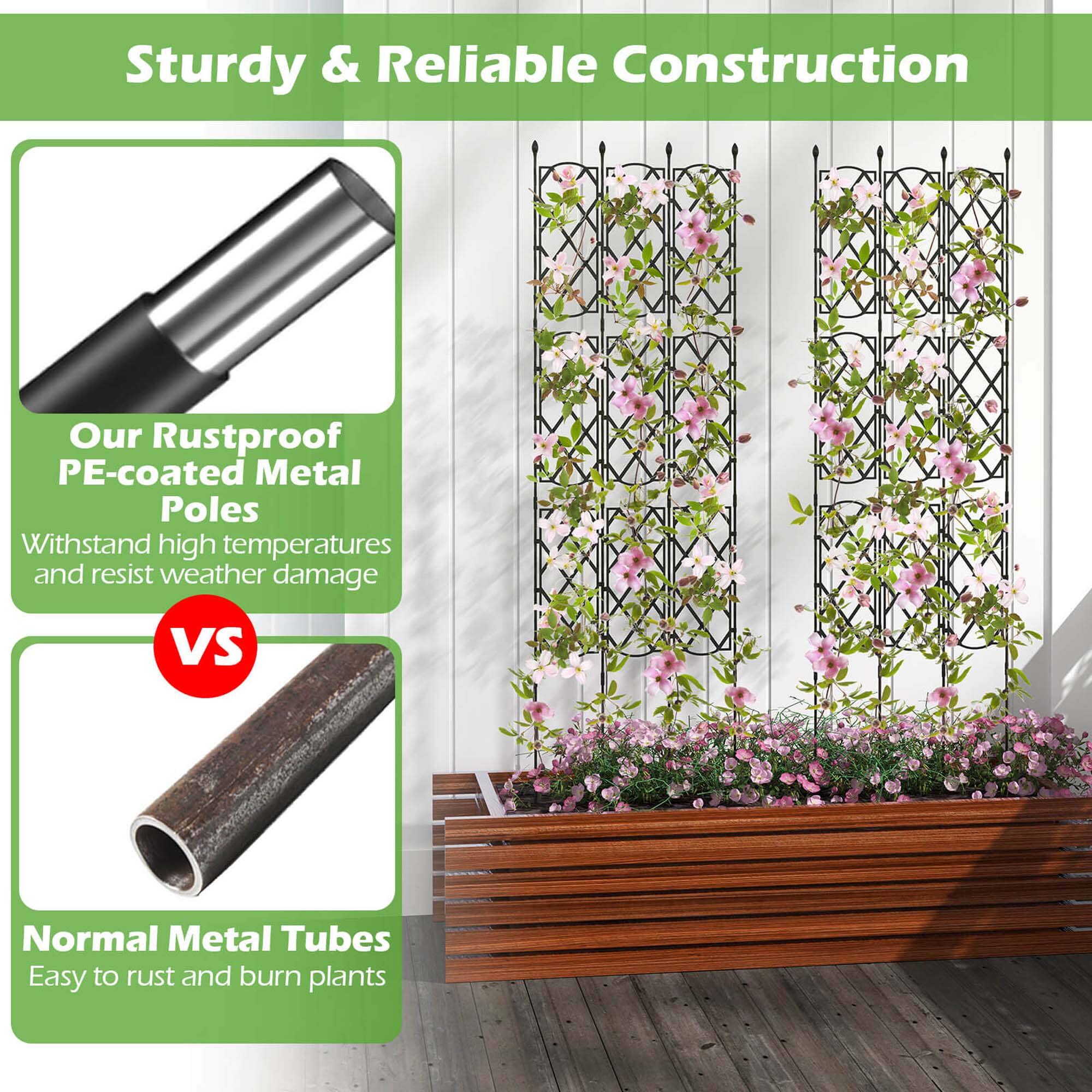 Sturdy & Reliable Construction: Our Rustproof PE-coated Metal Poles Withstand high temperatures and resist weather damage. Normal Metal Tubes: Easy to rust and burn plants.