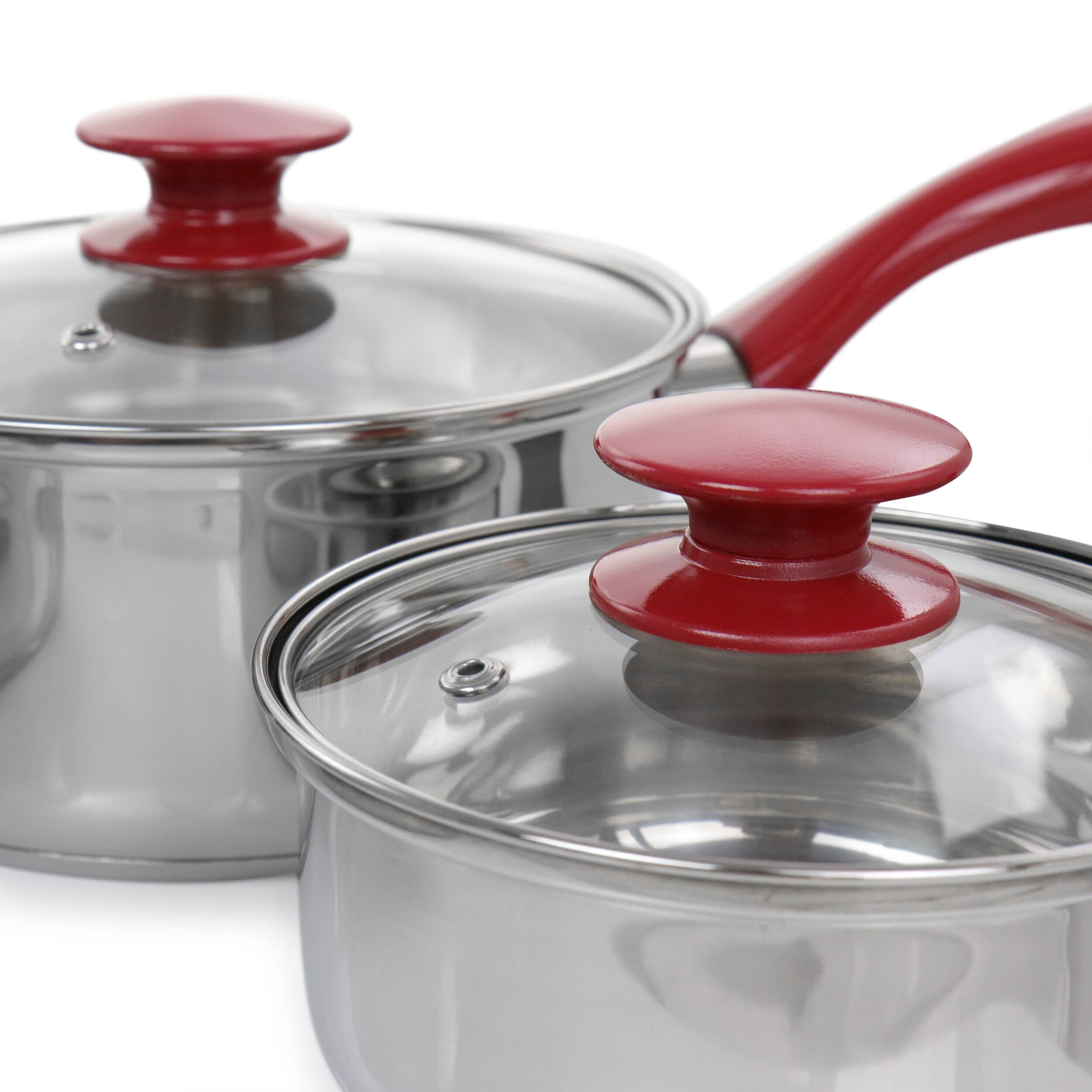 Alt View 7. Gibson - Gibson Home Crawson 7 Piece Stainless Steel Cookware Set in Chrome with Red Handles - Silver.