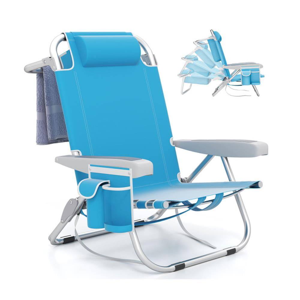 Front. Kadyn - Folding Chairs, Patio Outside Chairs, Lawn Chairs,1 Piece Foldable Backpack Beach Chair with Cup Holder-Blue - Blue.