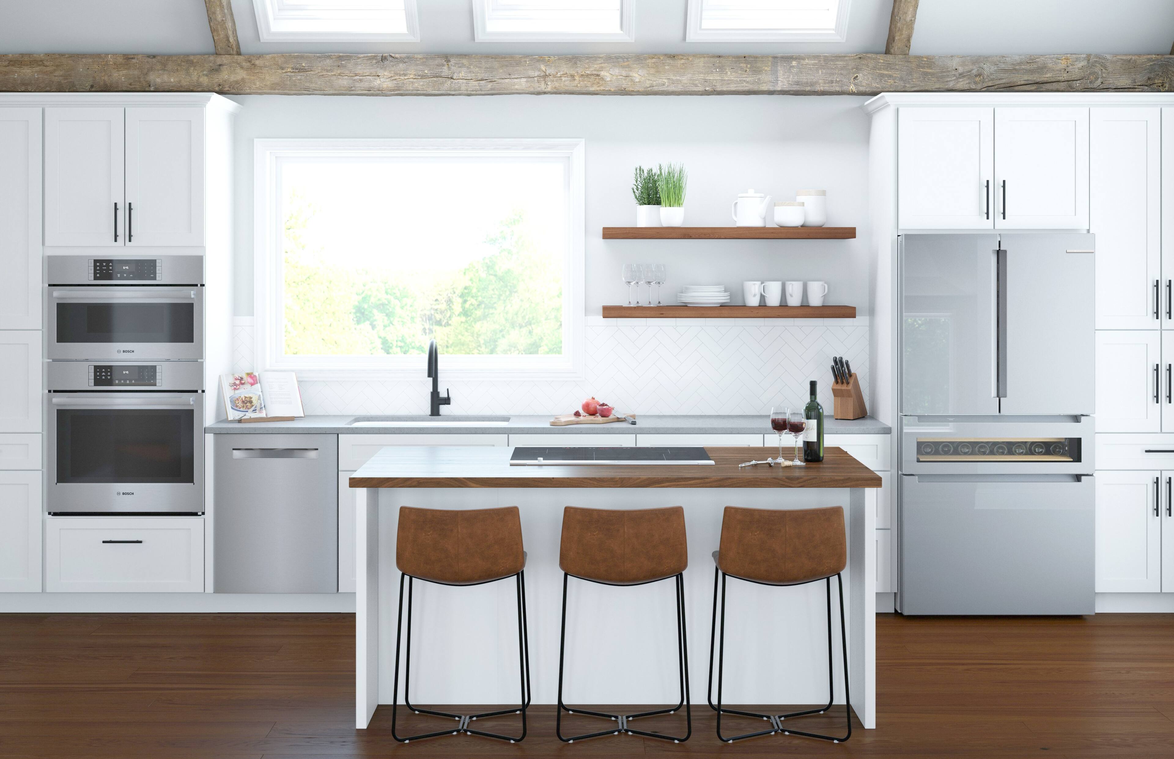 Alt View 5. Bosch - 800 Series 36 in. Wide 20 Cu. Ft. 4-Door French Door Bottom Freezer Counter-Depth Smart Refrigerator - Stainless Steel.