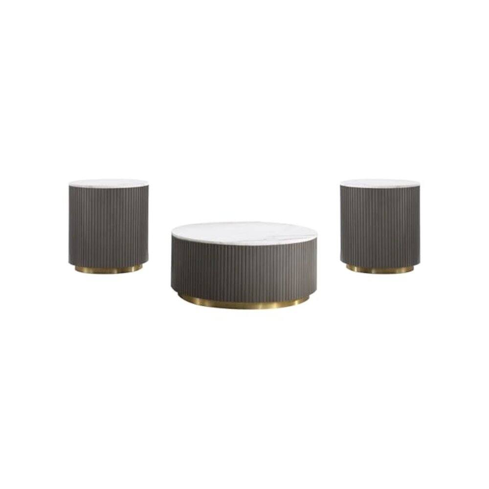 Coaster Co. of America - Jason 3-piece Round Marble Coffee and End Table Set White - White Marble