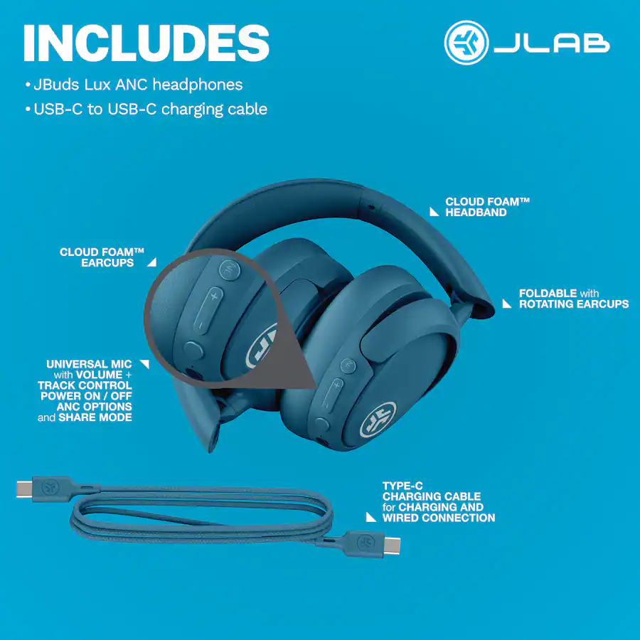 Jlab Rubber Control JLab JBuds Lux ANC Wireless Bluetooth Over Ear Headphones with Active ...