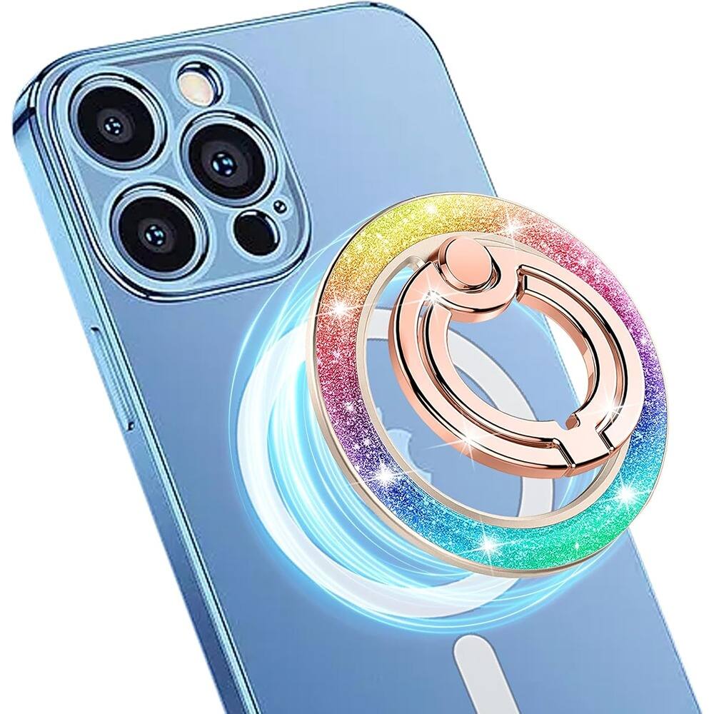 Front. PARKER SLATER - Glitter Phone Ring Holder, Magnetic Grip, Trendy Color - Multicolor.