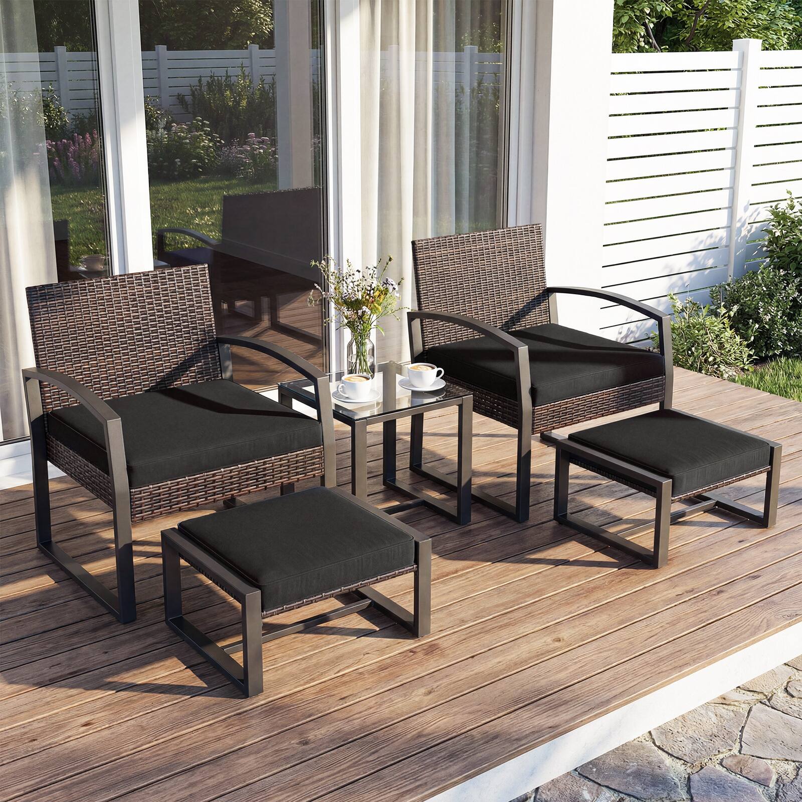 Alt View 1. Costway - Costway Outdoor Furniture Set, Patio Rattan Conversation Set for Balcony,Porch, Backyard - Mix Brown+Black.