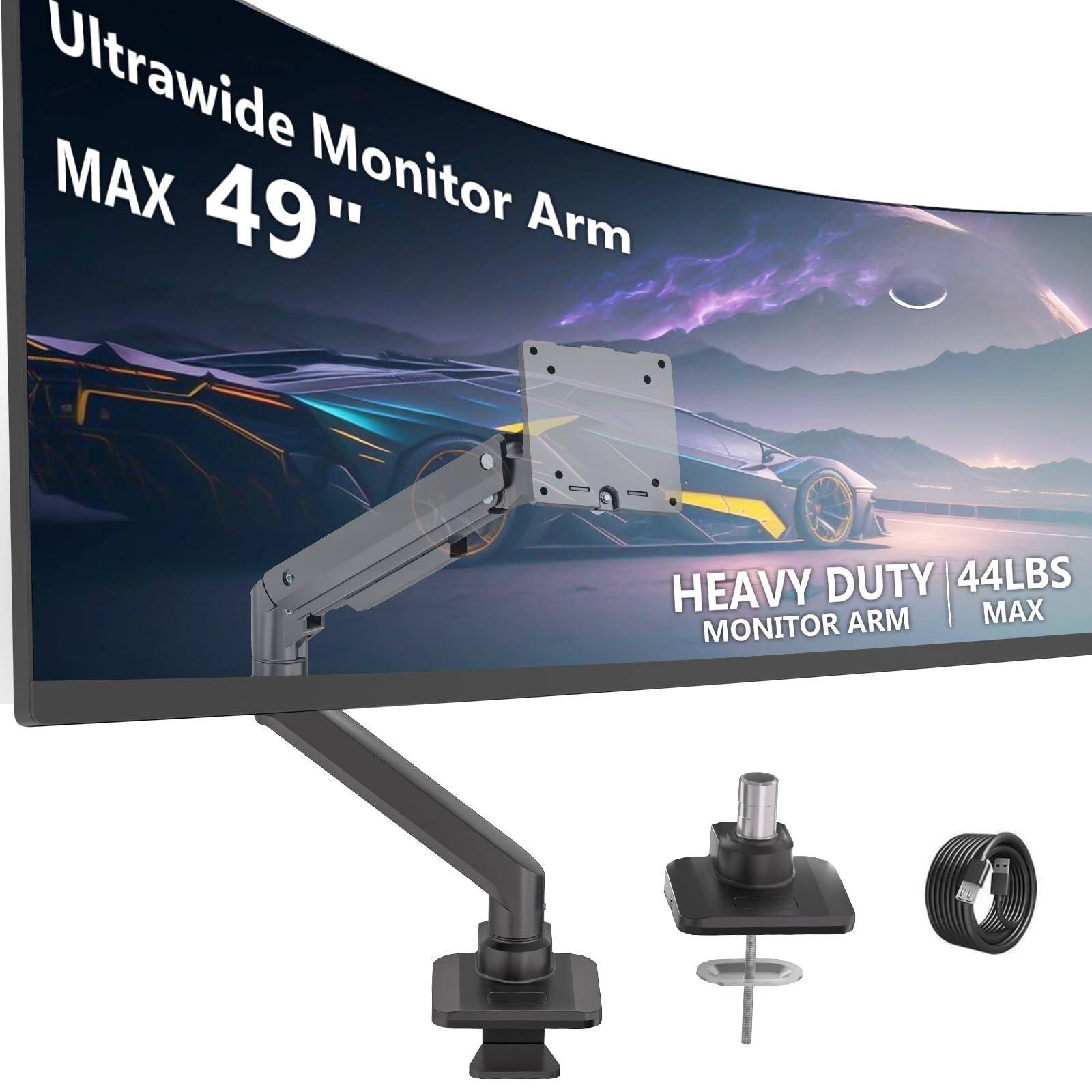Earthley Blooms - Single Monitor Gas Spring Desk Mount Heavy Duty Arm Ultrawide Screen Up 49 Inch s With Usb Fully Adjustable - 49 Inch USB