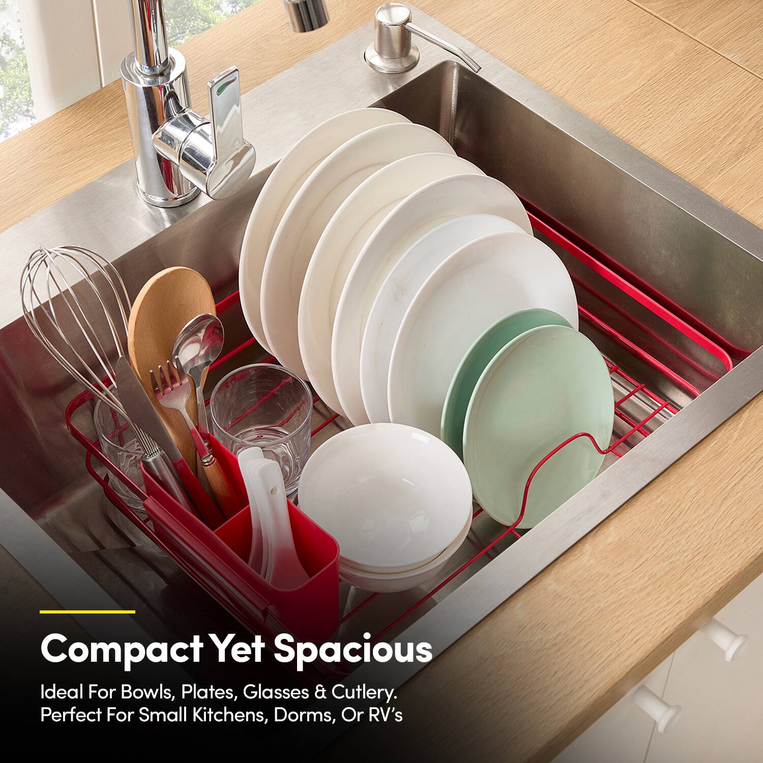 Compact Yet Spacious

Ideal For Bowls, Plates, Glasses & Cutlery.  
Perfect For Small Kitchens, Dorms, Or RV's