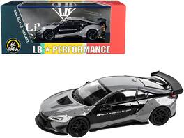 BMW i8 Liberty Walk "LB Performance" Series 1/64 Diecast Model Car by Paragon - Gray And Black