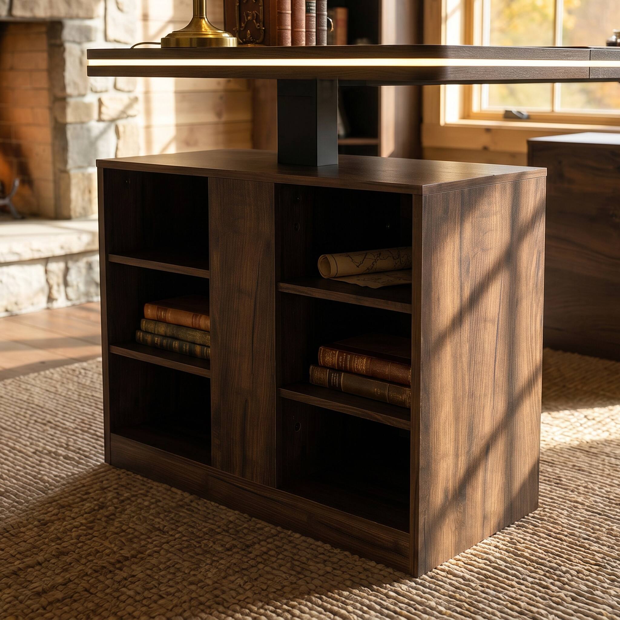 Alt View 8. Famapy - Electric Height Adjustable Desk with RGB Light & Dual Storage –Swappable Cabinets,2AC+3USB Outlet,Sit Stand Workstation - Walnut.