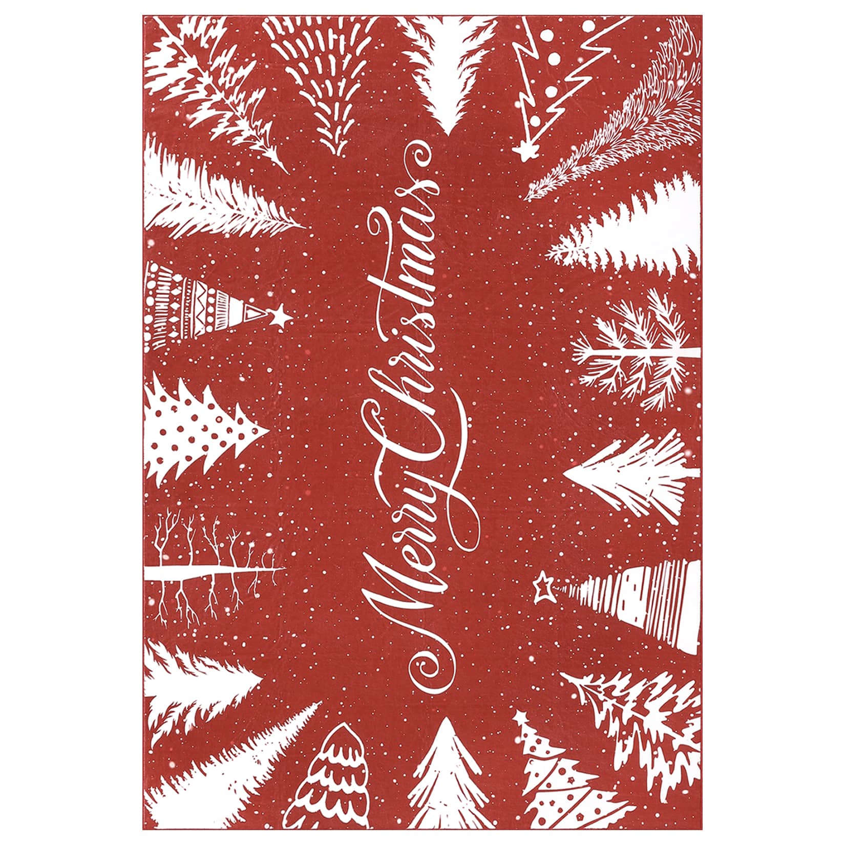 Acekool - 4 x 6 ft Christmas Rug Runner, Stain-Resistant Xmas Floral Bedside Bathroom Rug for Laundry,Bedroom - Red