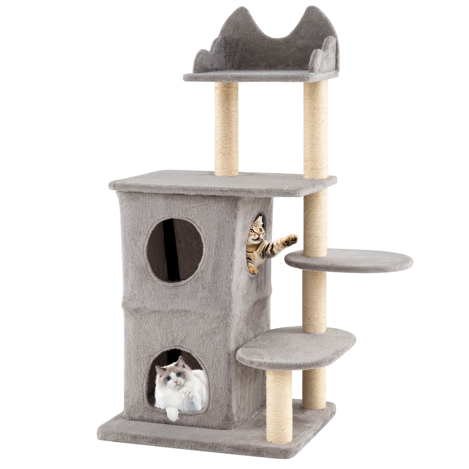 Alt View 9. Costway - Costway 48.5 inch Cat Tree for Indoor Cat with 2-story Condo, 3 Hideaway Caves, Plush Perch - Gray.