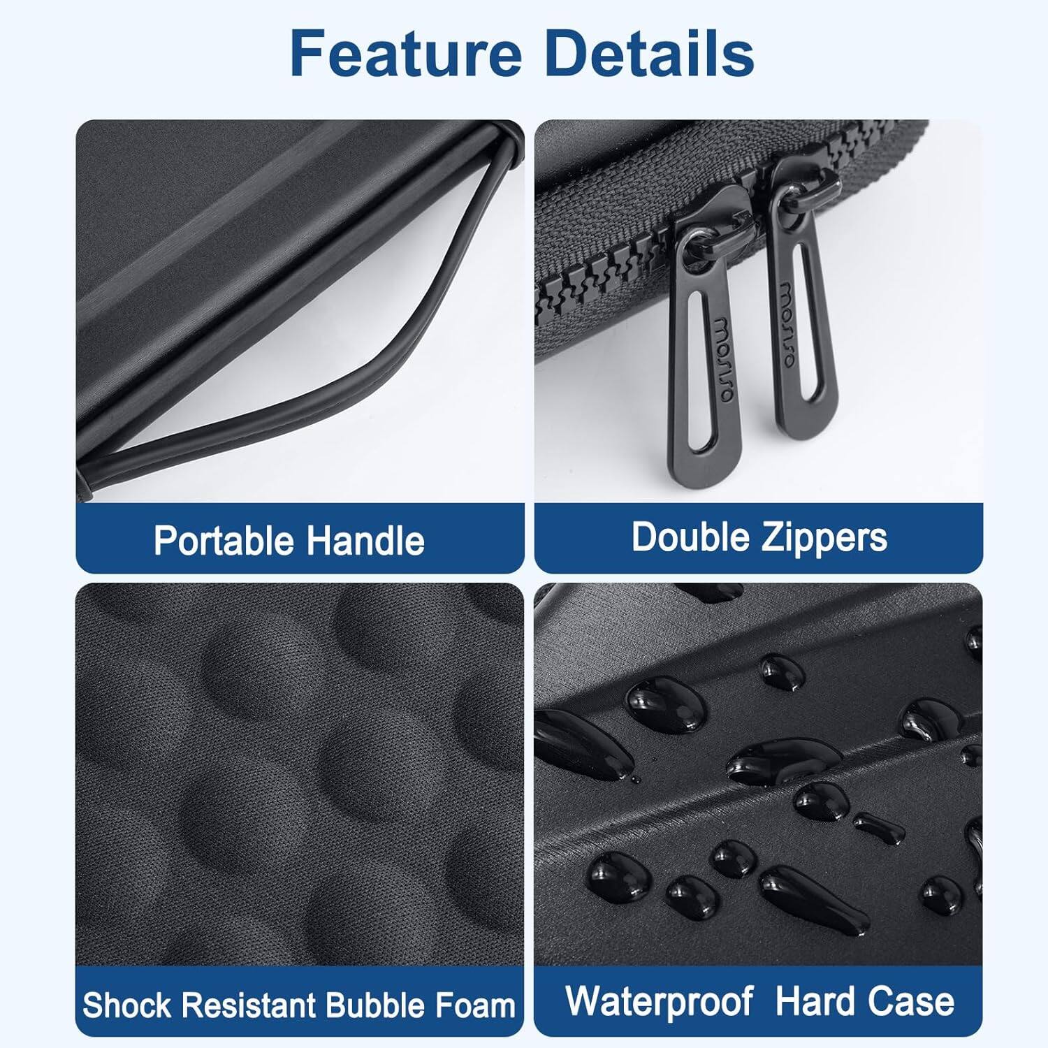 Feature Details

- Portable Handle
- Double Zippers
- Shock Resistant Bubble Foam
- Waterproof Hard Case