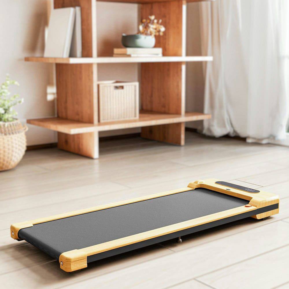 Angle. Resenkos - 2.5HP Walking Pad Treadmill with Remote Control & Transport Wheels - Natural Wood - Brown.
