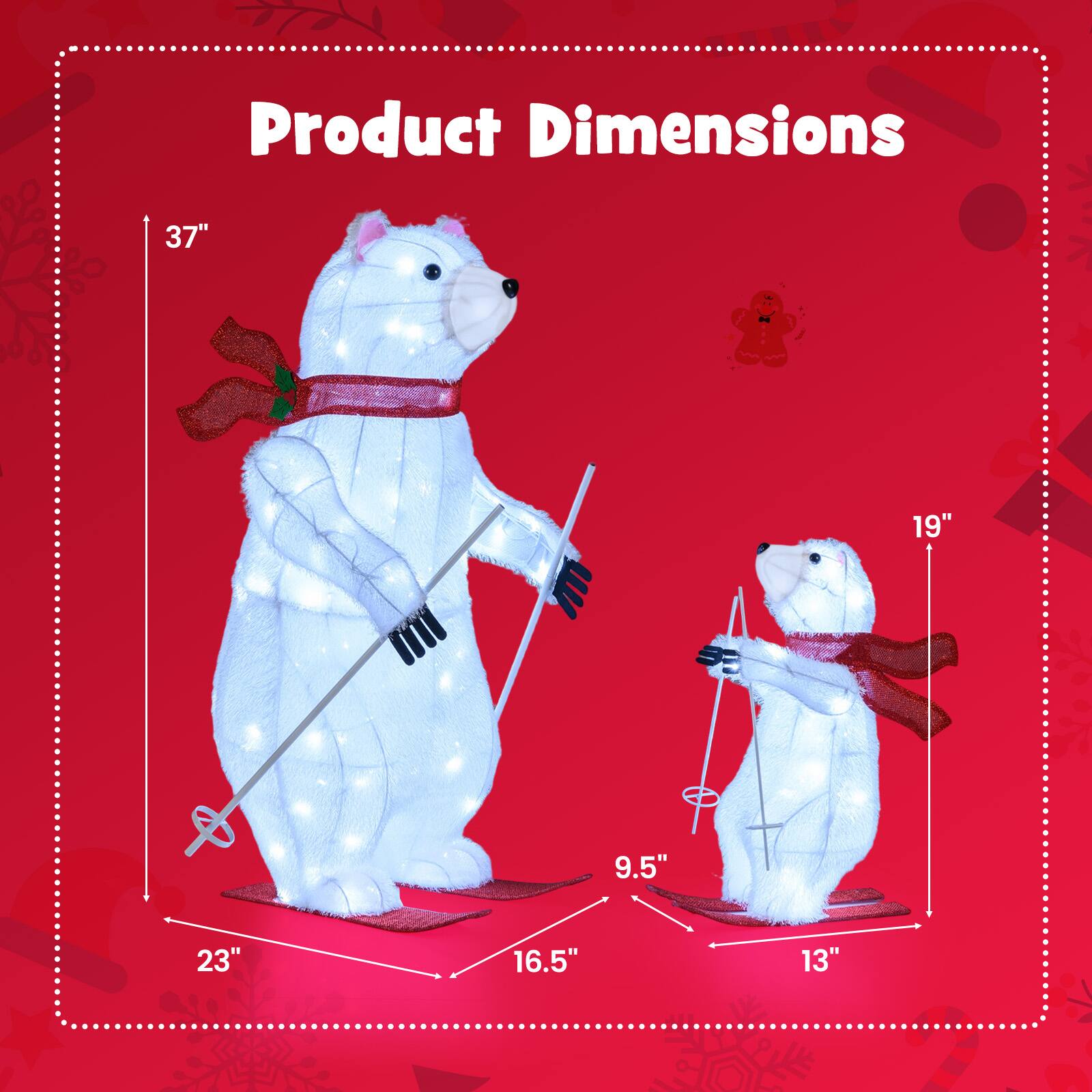 Product Dimensions

- Height: 37"
- Width: 19"
- Depth: 9.5"
- Base: 23" x 16.5"
- Smaller Figure: 13"
