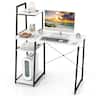Costway - Computer Desk with Shelves, 47.5” Home Office Desk with Bookshelf Modern Study Writing Desk for Bedroom - White,Black