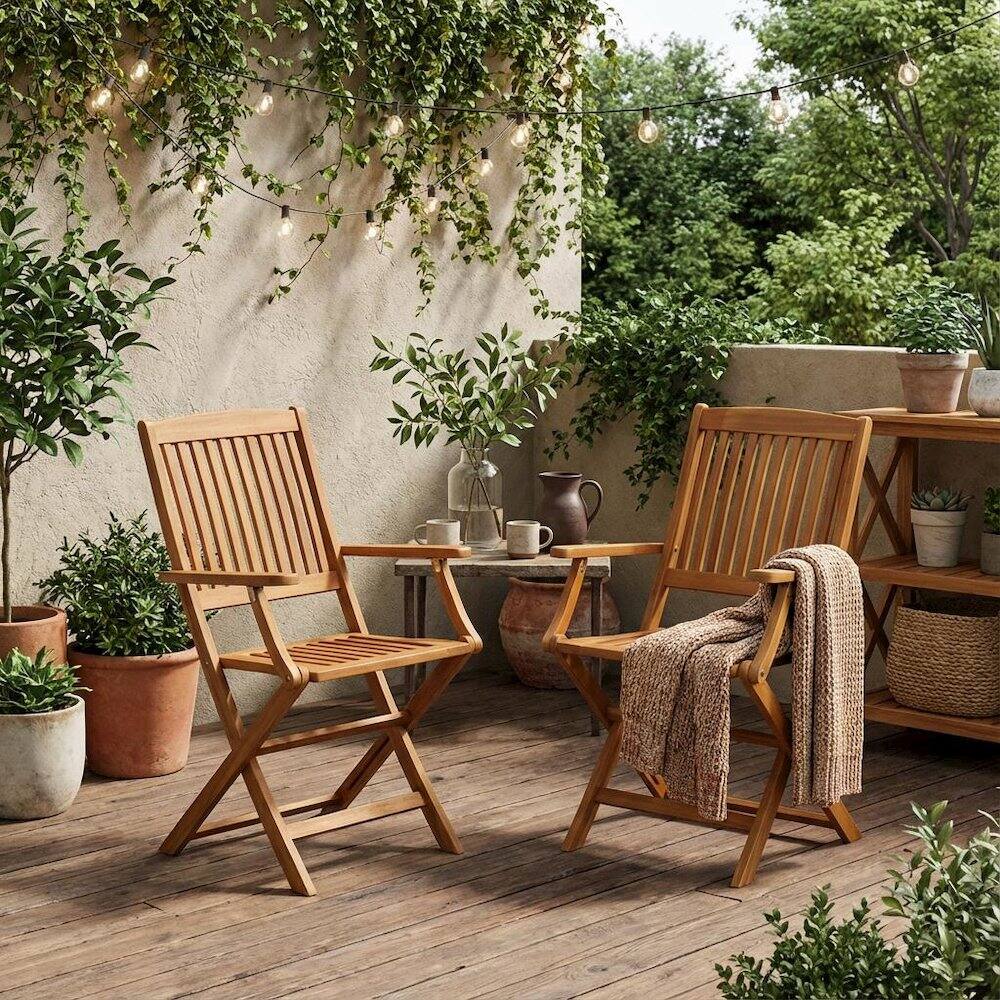 Alt View 2. Outdoor Escape - Wooden Patio Chair Set of 2 - Oil Finish, Durable and Comfortable Seating - Brown.