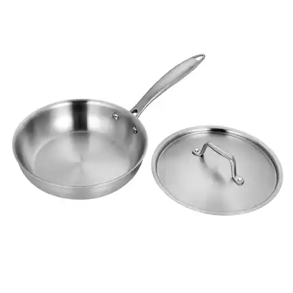 Front. Fortune Candy - 8-Inch Fry Pan with Lid, 3-ply Skillet, 18/8 Stainless Steel, Dishwasher Safe, Induction Ready, Silver - Silver.