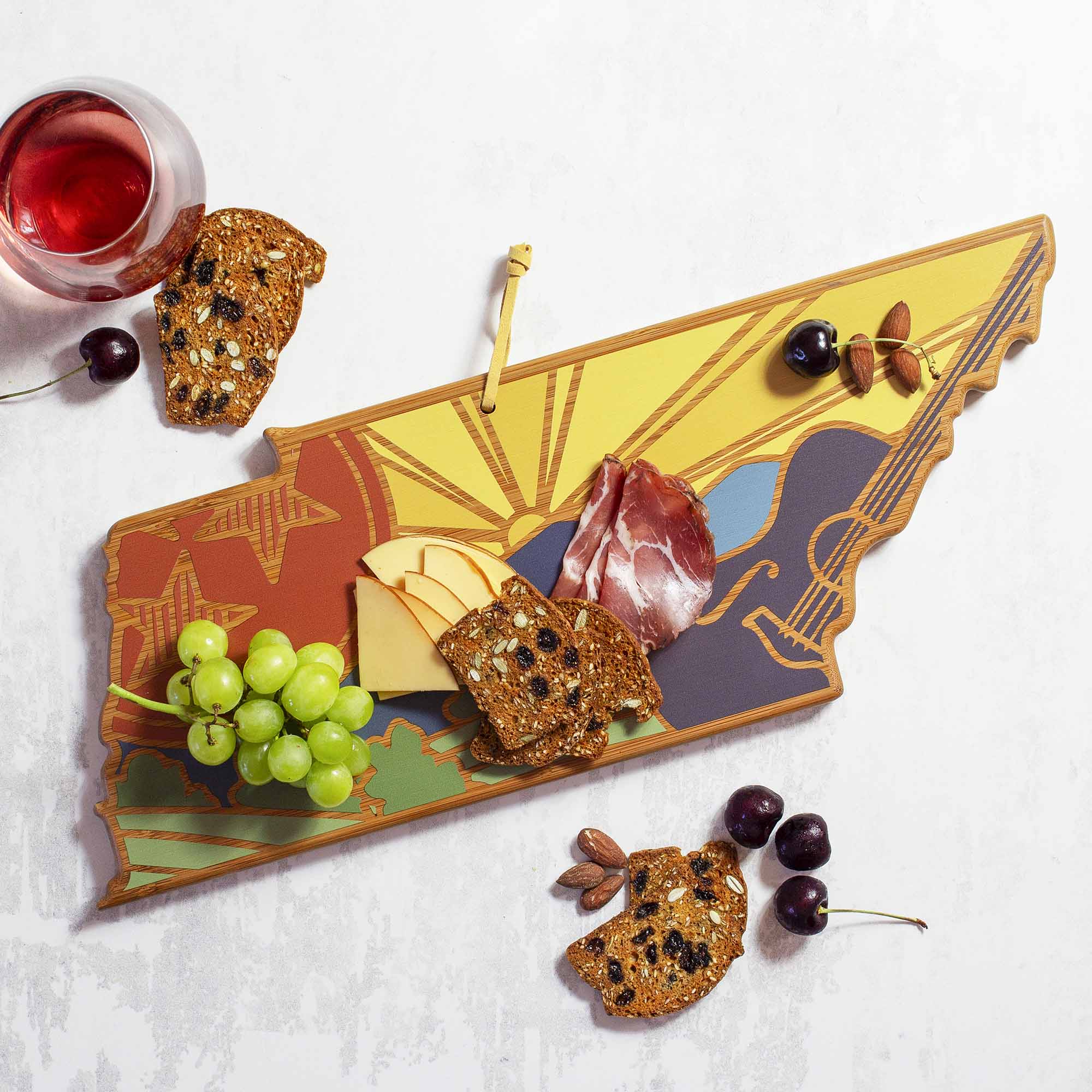 Angle. Totally Bamboo - Tennessee Cutting Board with Artwork by Summer Stokes.